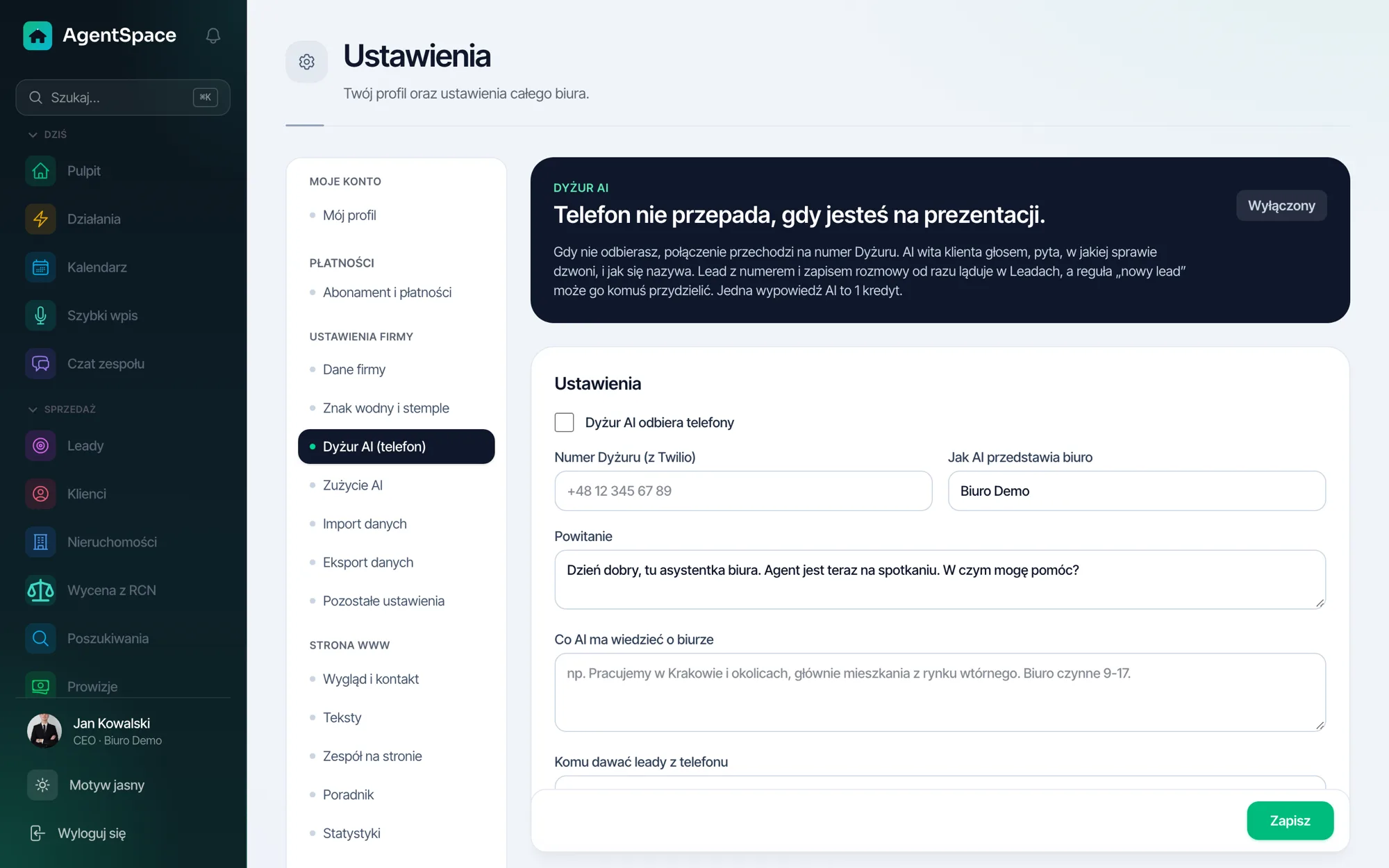 Dyżur AI: Telefon odebrany w czasie prezentacji.