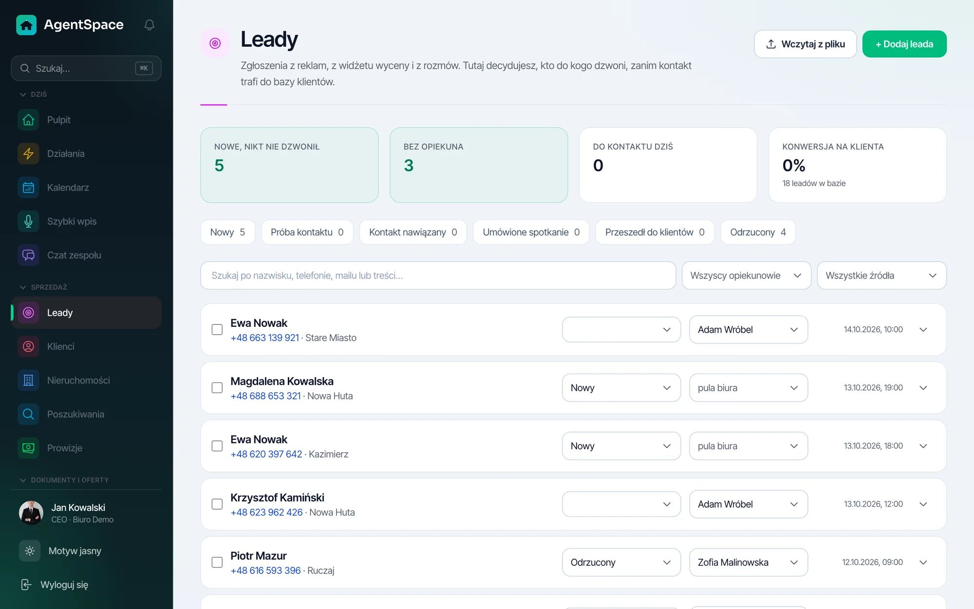 Leady: Leady w jednej kolejce.