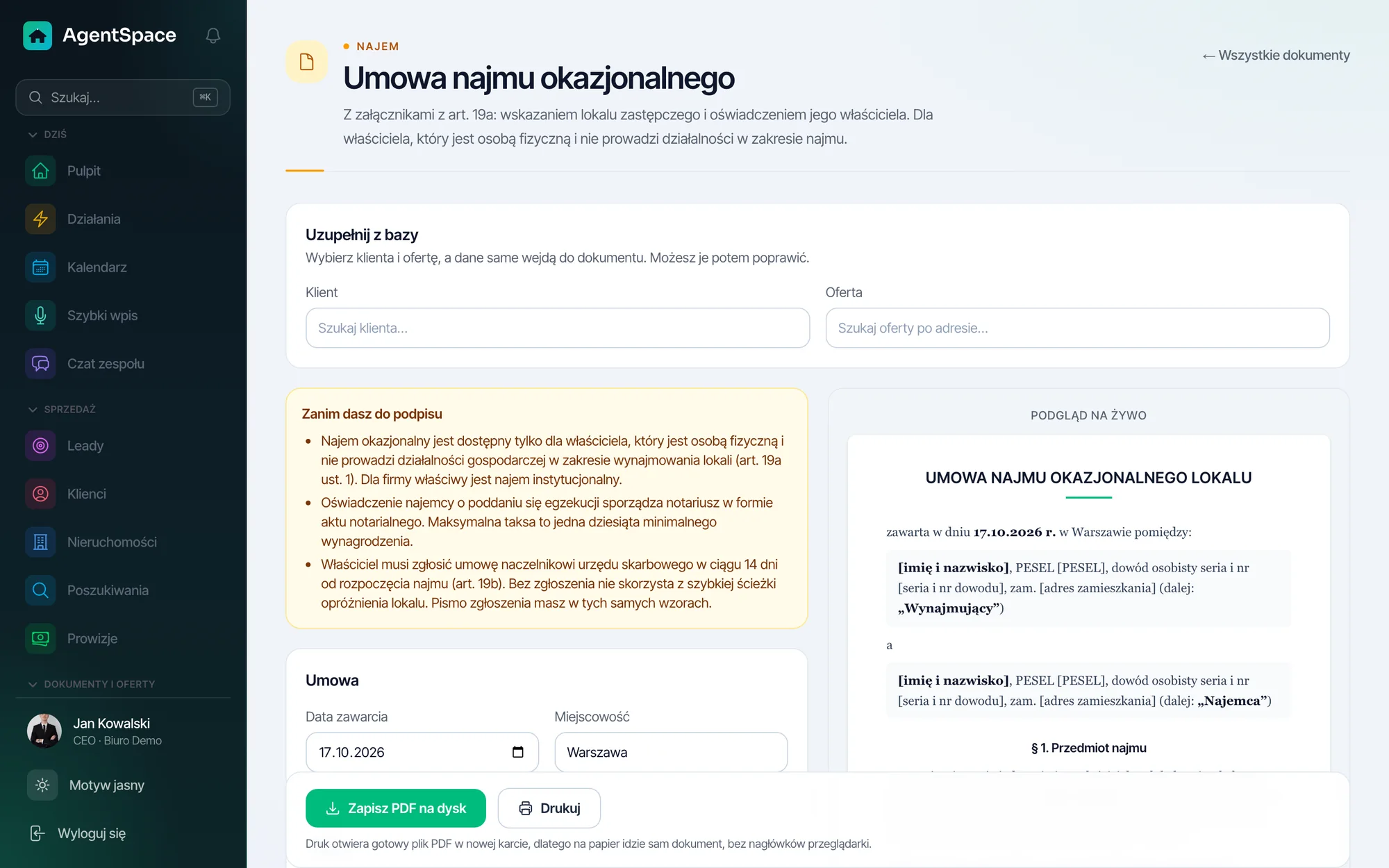 Umowy: Umowa wypełnia się sama.